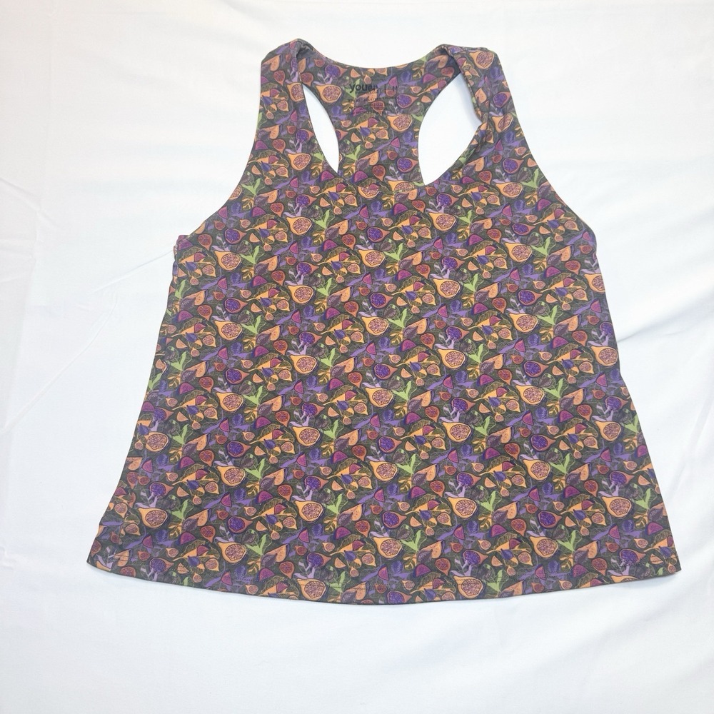 Youre Womens Brush It Off Tank Top Size M Built In Bra Fig Fruit Print